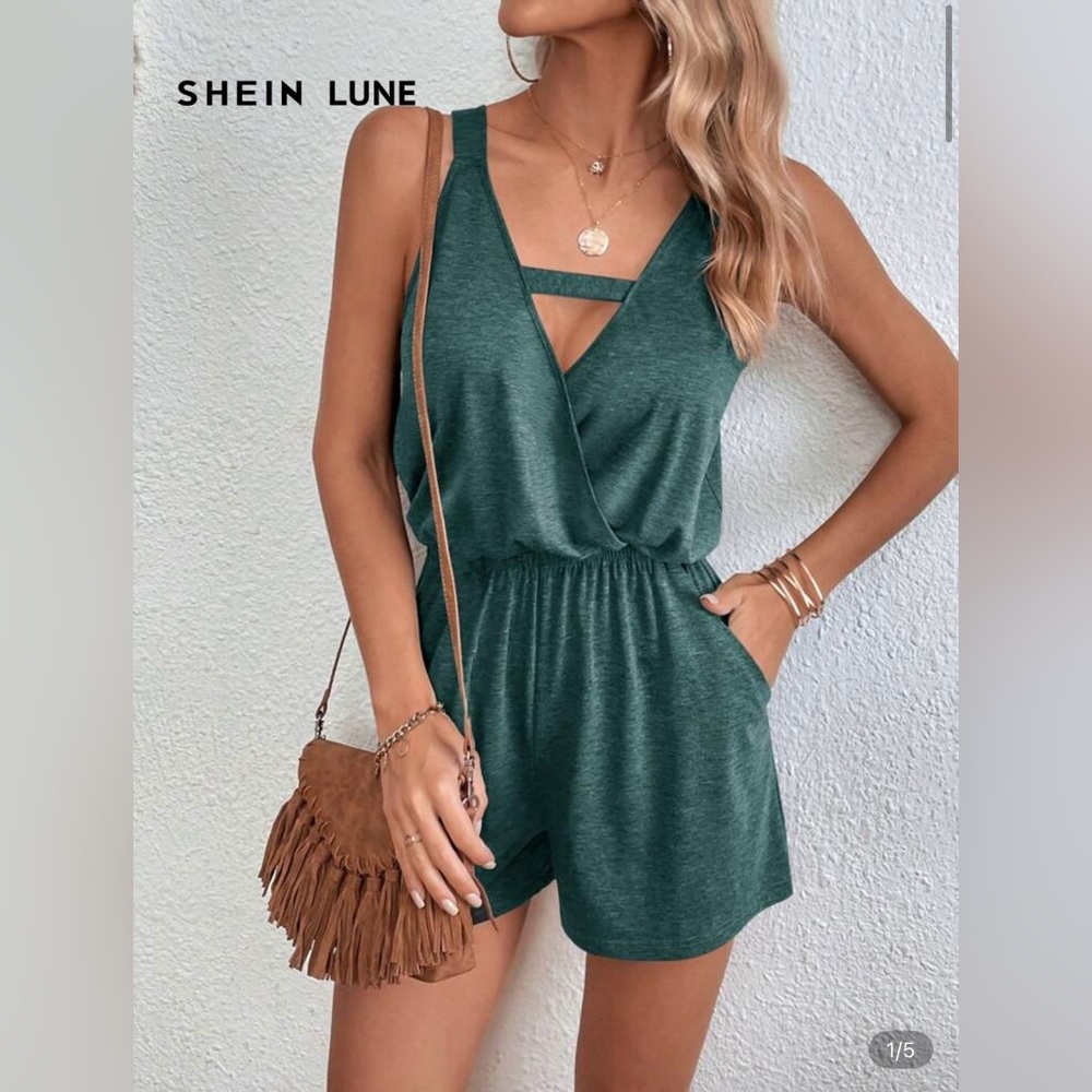 Shein Teal Sleeveless Romper